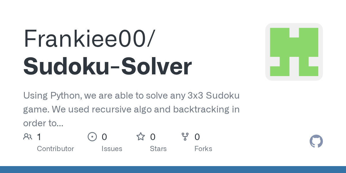 GitHub Frankiee00/SudokuSolver Using Python, we are able to solve