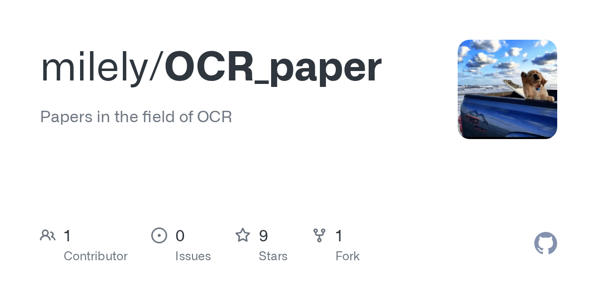 GitHub milely/OCR_paper Papers in the field of OCR