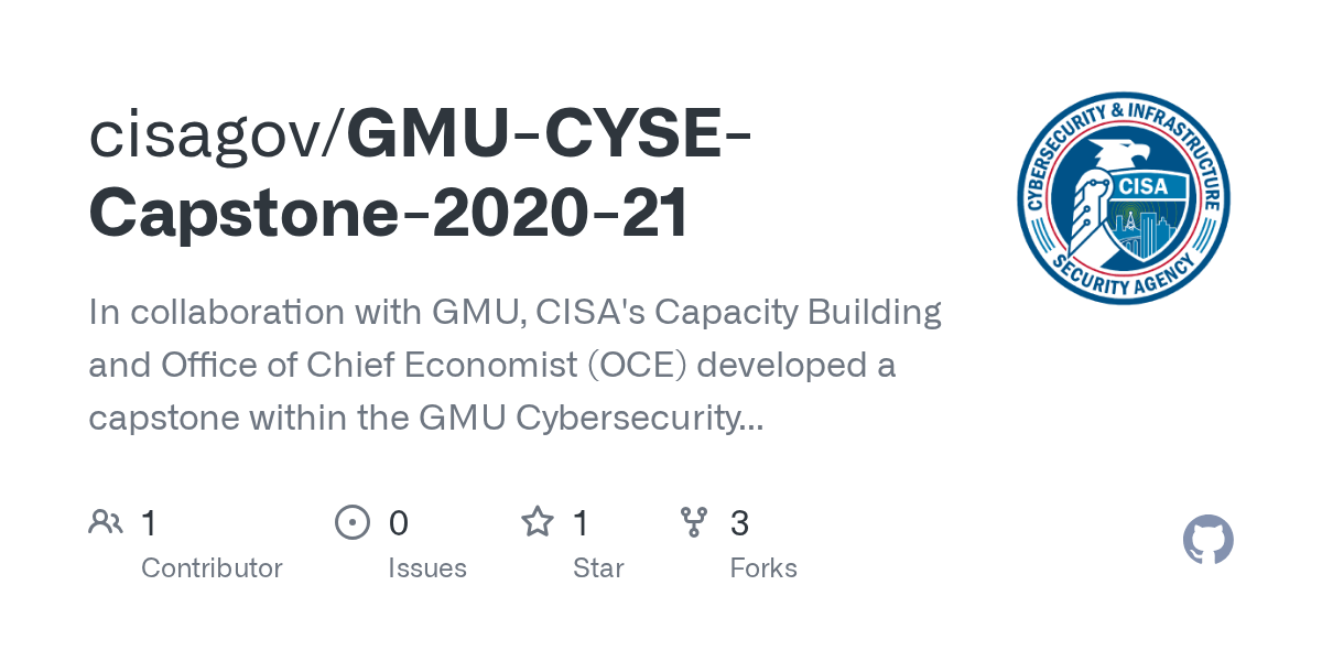 GitHub cisagov/GMUCYSECapstone202021 In collaboration with GMU, CISA's Capacity Building