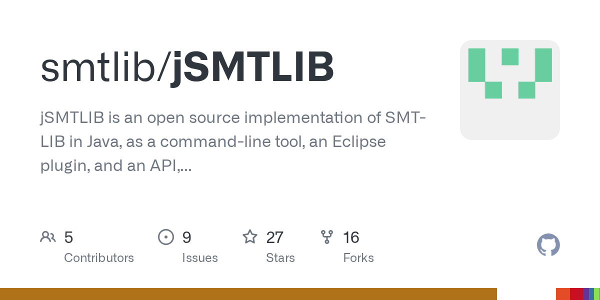 GitHub smtlib/jSMTLIB jSMTLIB is an open source implementation of