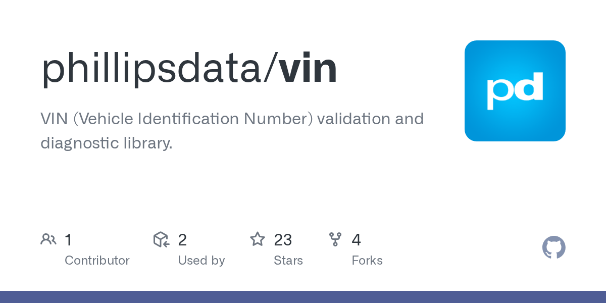 GitHub phillipsdata/vin VIN (Vehicle Identification Number
