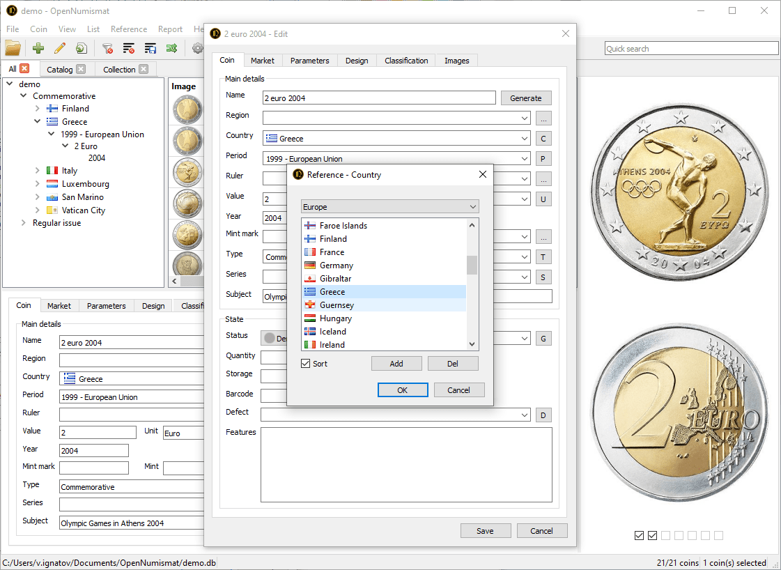 Screenshots OpenNumismat free coin collecting software