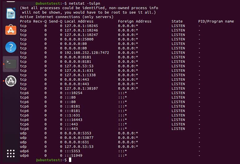 Ubuntu netstat command Open Port