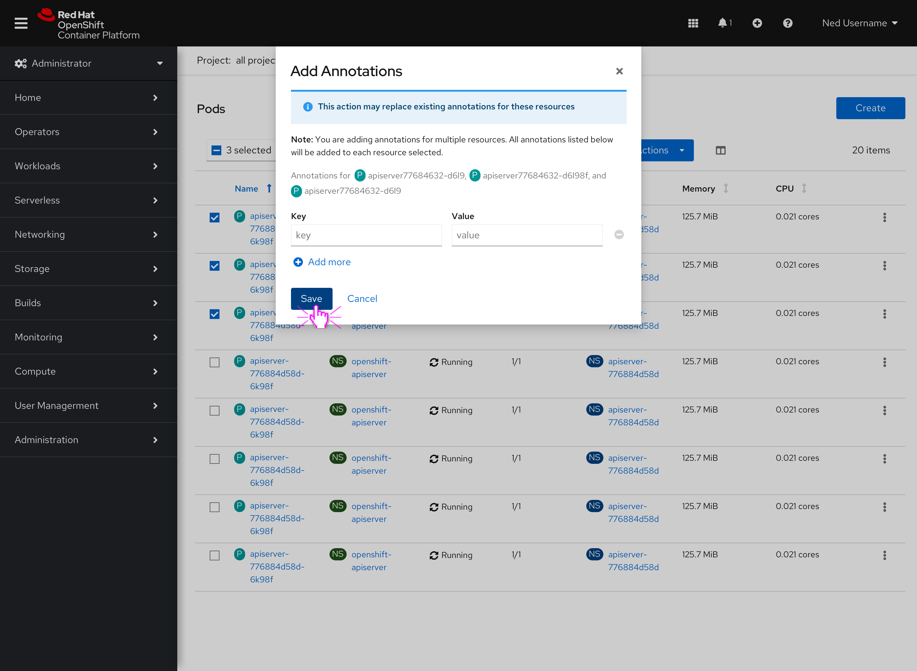 Bulk actions OpenShift Design