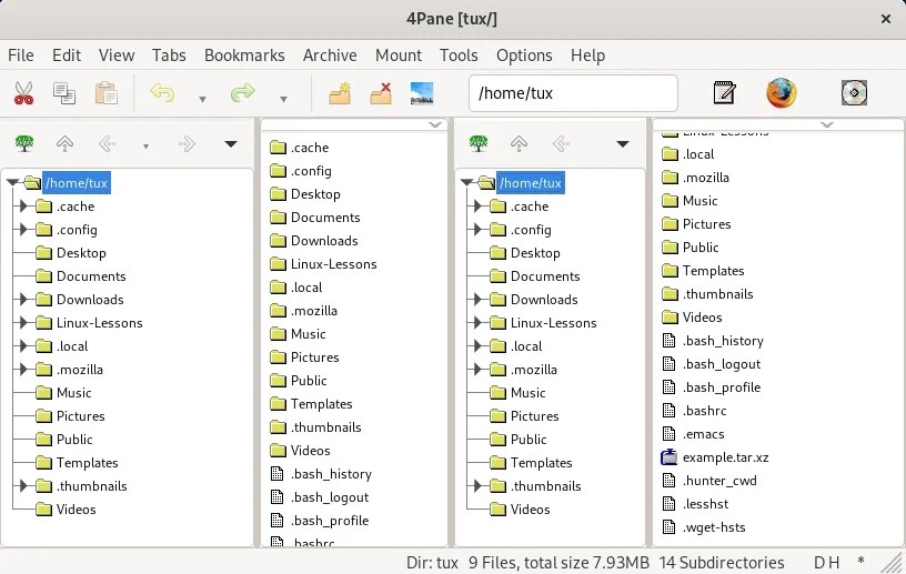 My 4 favorite features of the 4pane file manager on Linux