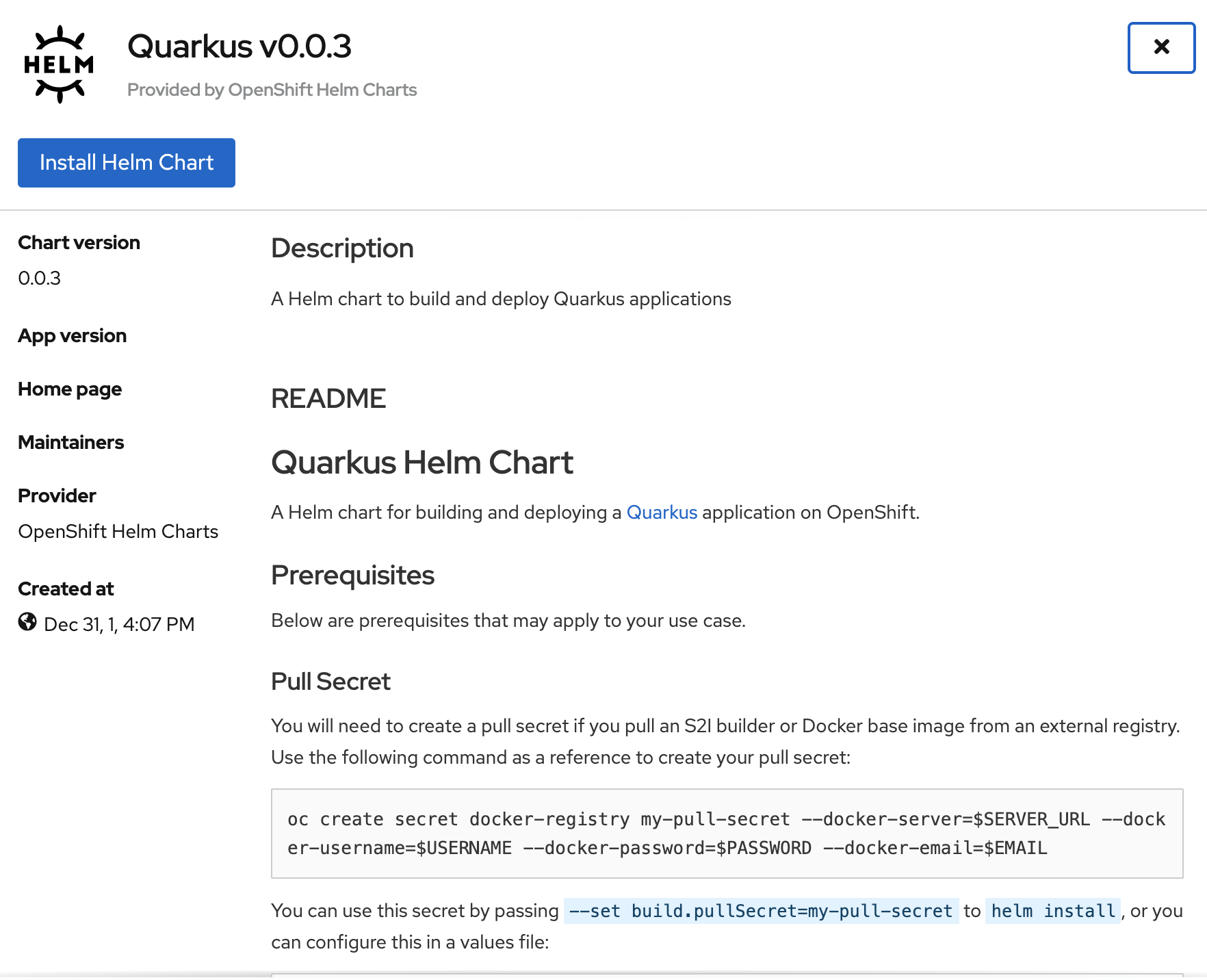 Deploy Quarkus applications to using a Helm chart