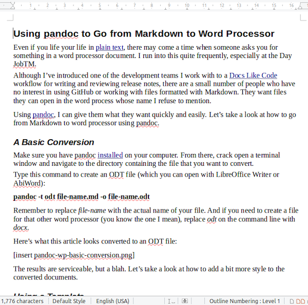 Convert Markdown files to word processor docs using pandoc