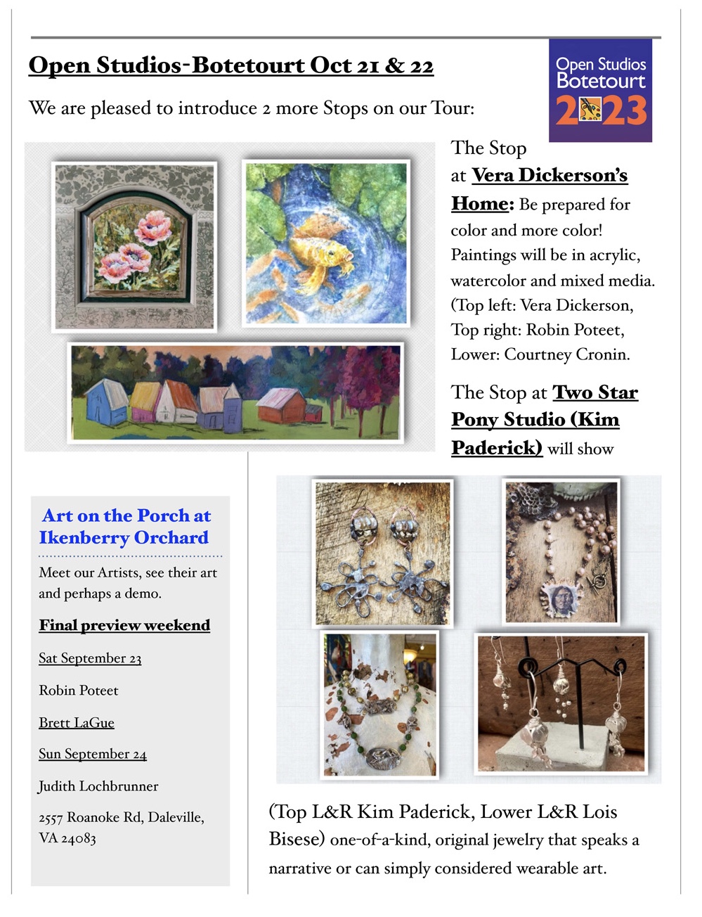 OSB Updates! Open Studios Botetourt 2024