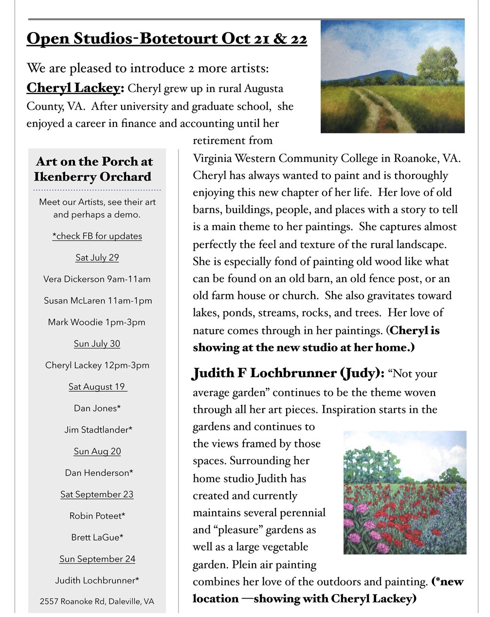 OSB Updates! Open Studios Botetourt 2023