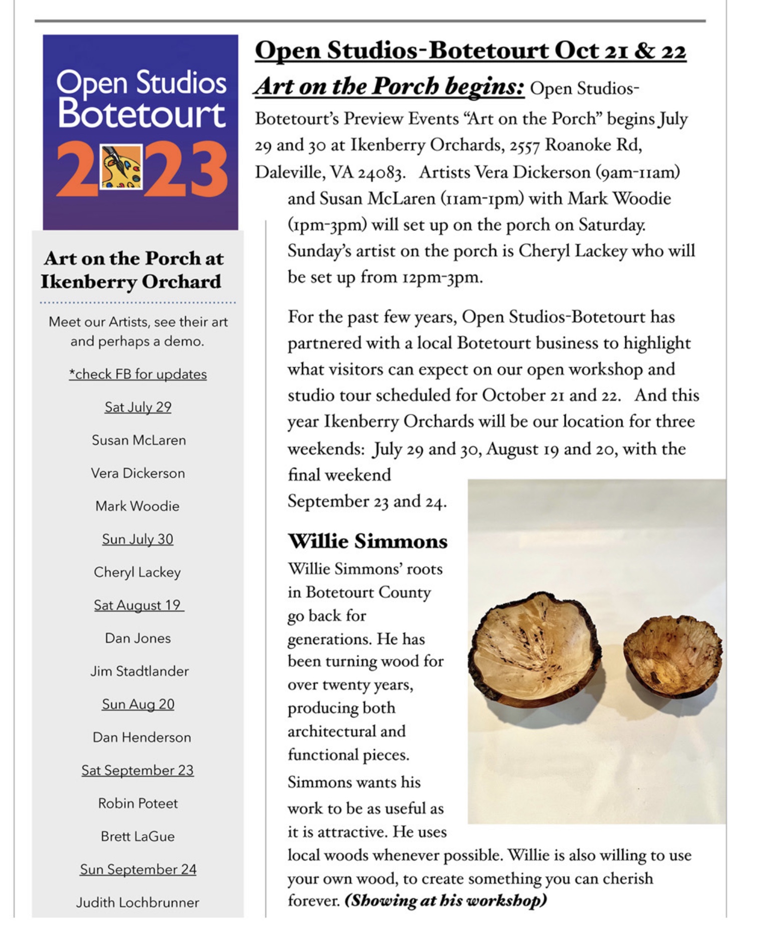 OSB Updates! Open Studios Botetourt 2023