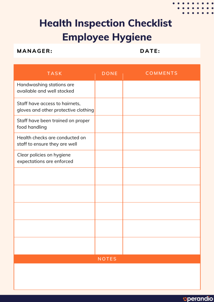 Health Inspection Checklist Template