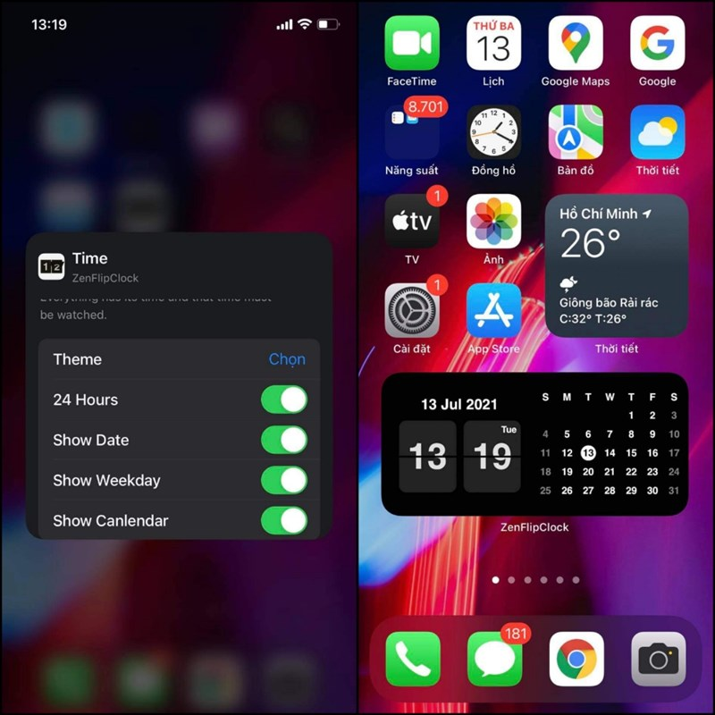 Cách tạo màn hình siêu đẹp với widget đồng hồ lật trên iPhone Phương