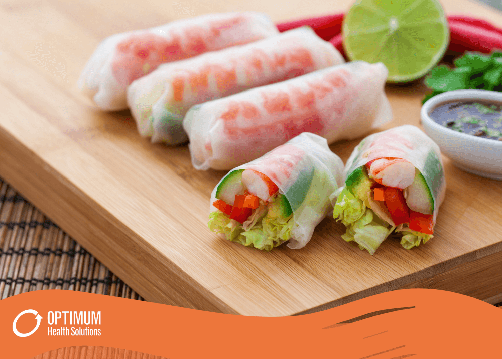 Prawn Avocado and Peanut Rice Paper Rolls Optimum Health Solutions