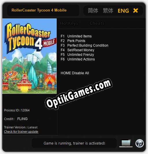RollerCoaster Tycoon 4 Mobile TRAINER AND CHEATS (V1.0.77) » Downloads