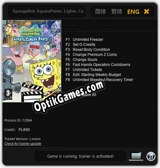 SpongeBob SquarePants Lights, Camera, Pants! Cheats, Trainer +9 FLiNG