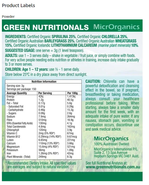 Green Nutritrionals Organic Green Superfoods Powder OptiLabs by