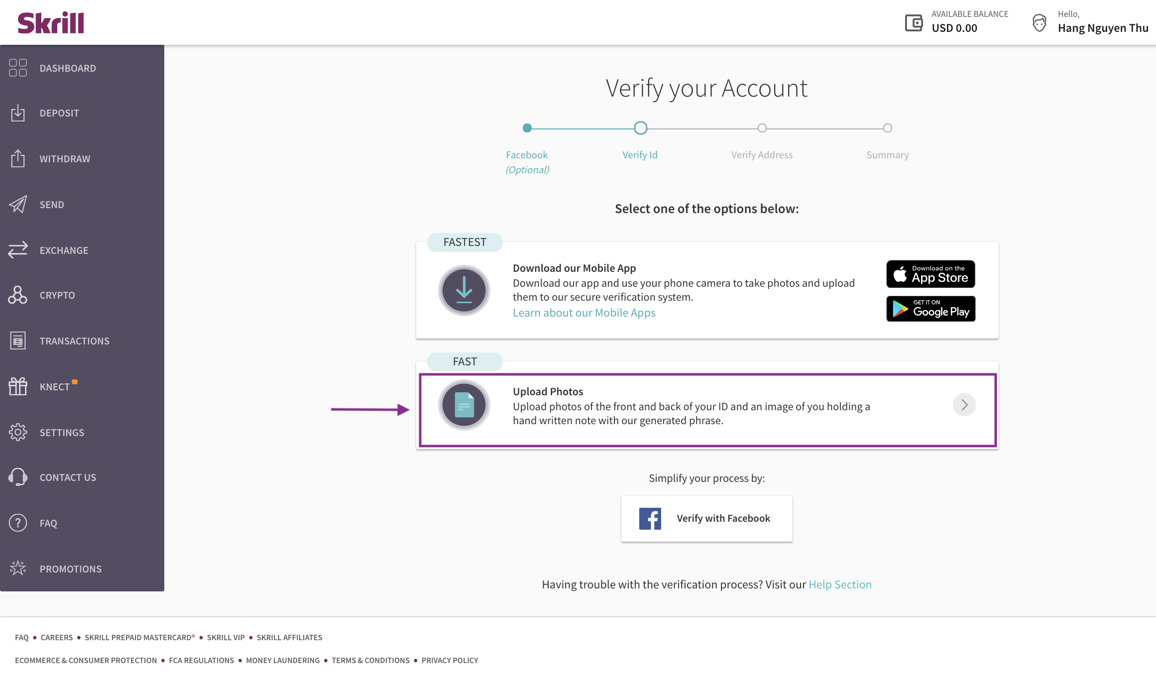 OVE Skrill Account Verification
