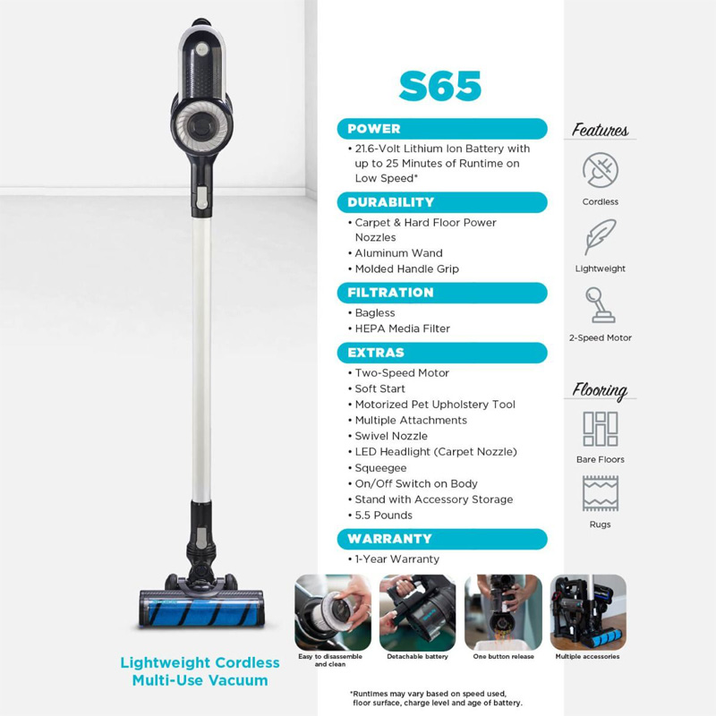 Simplicity S65D Deluxe Cordless MultiUse Stick Vacuum Optimum Floorcare