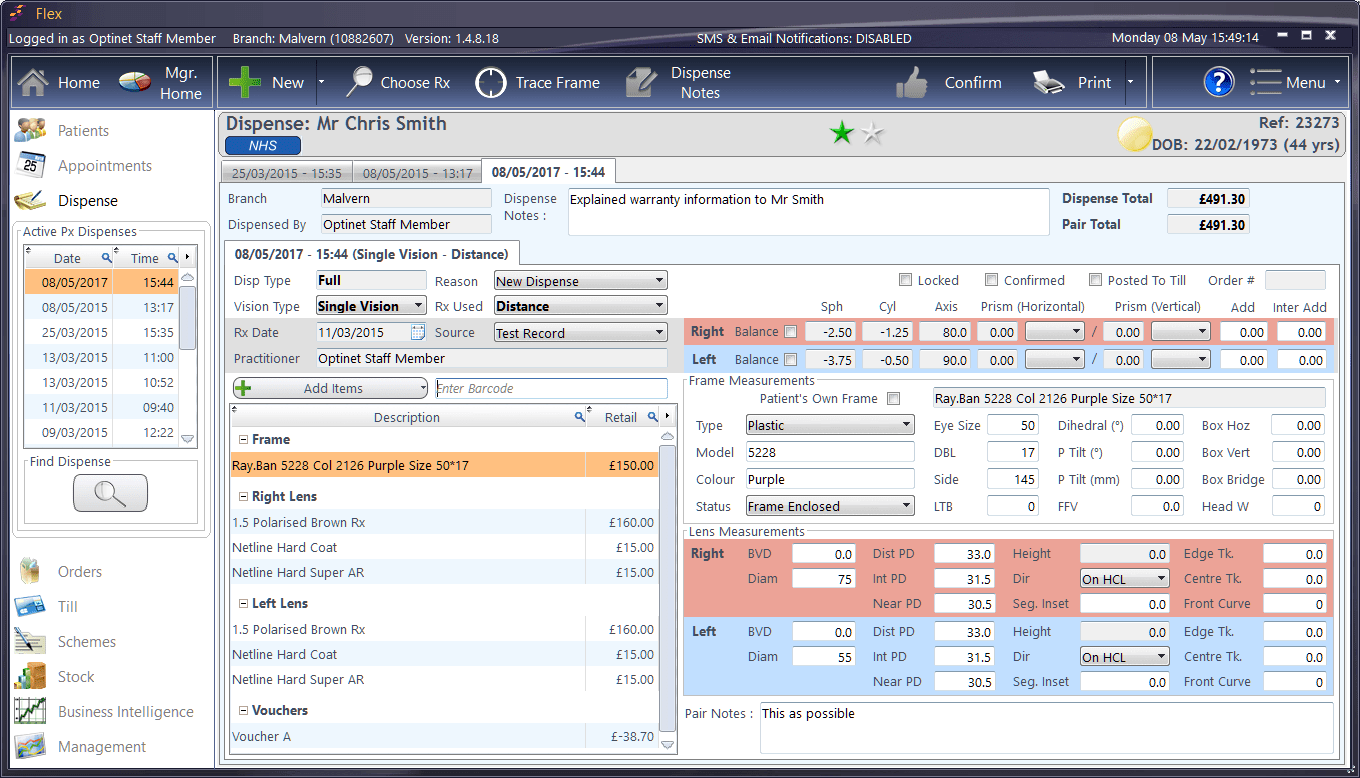FLEX Opticians' Software Optometry Practice Management