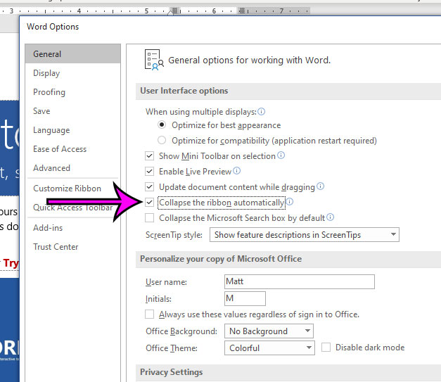How to Collapse the Ribbon Automatically in Microsoft Word for Office