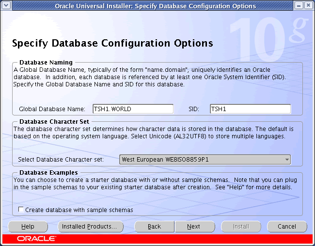 Oracle 10g default database name portjawer