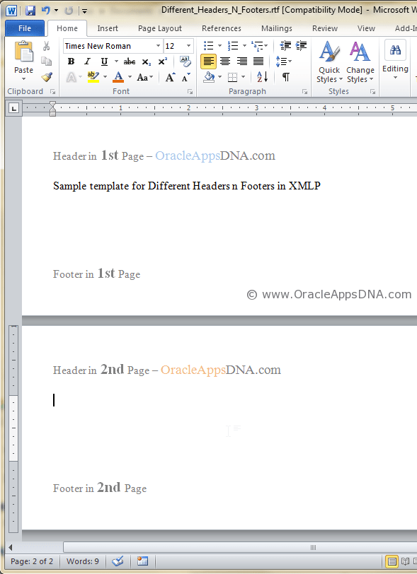 Different Headers and Footers for Different pages of XMLP Layout