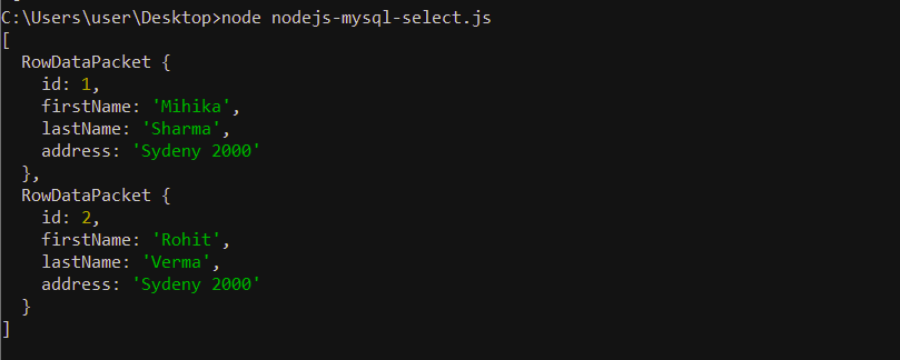 Node.js Tutorial Delete Record from MySQL Table