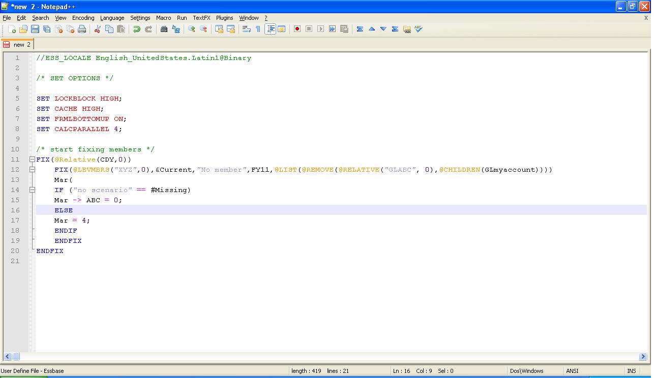 Essbase language for Notepad++ Oracle Hyperion Labs