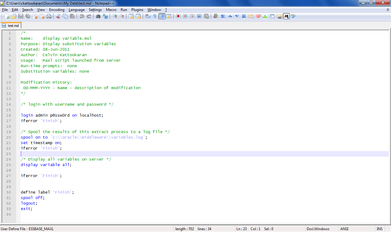 Essbase MDX and Maxl language highlighting in Notepad++ Oracle