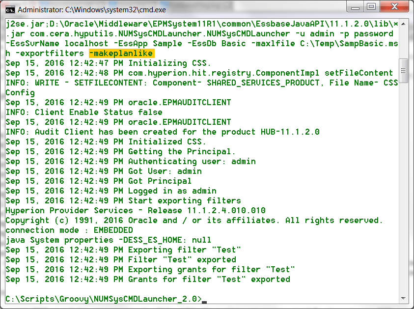 NUMSysCMDLauncher 2.0 Export Essbase Filters as MaxL script Oracle