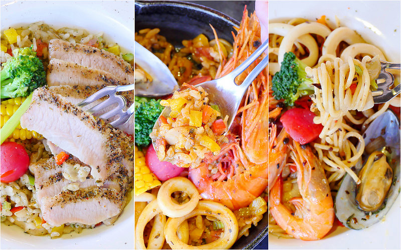 【台中義大利麵】樂洛餐酒館 大坑│北屯區：藍白地中海浪漫建築好好拍 綿羊豬羅勒燉飯 香辣海鮮義大利麵加西班牙海鮮燉飯都不錯！晚餐供應無菜單料理(午晚菜單內容不同，建議事先詢問)