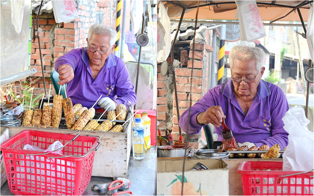 二崙阿公烤玉米_雲林美食：隱藏鄉間60年老攤/87歲阿公炭烤玉米 獨門紅色秘醬排隊也甘願