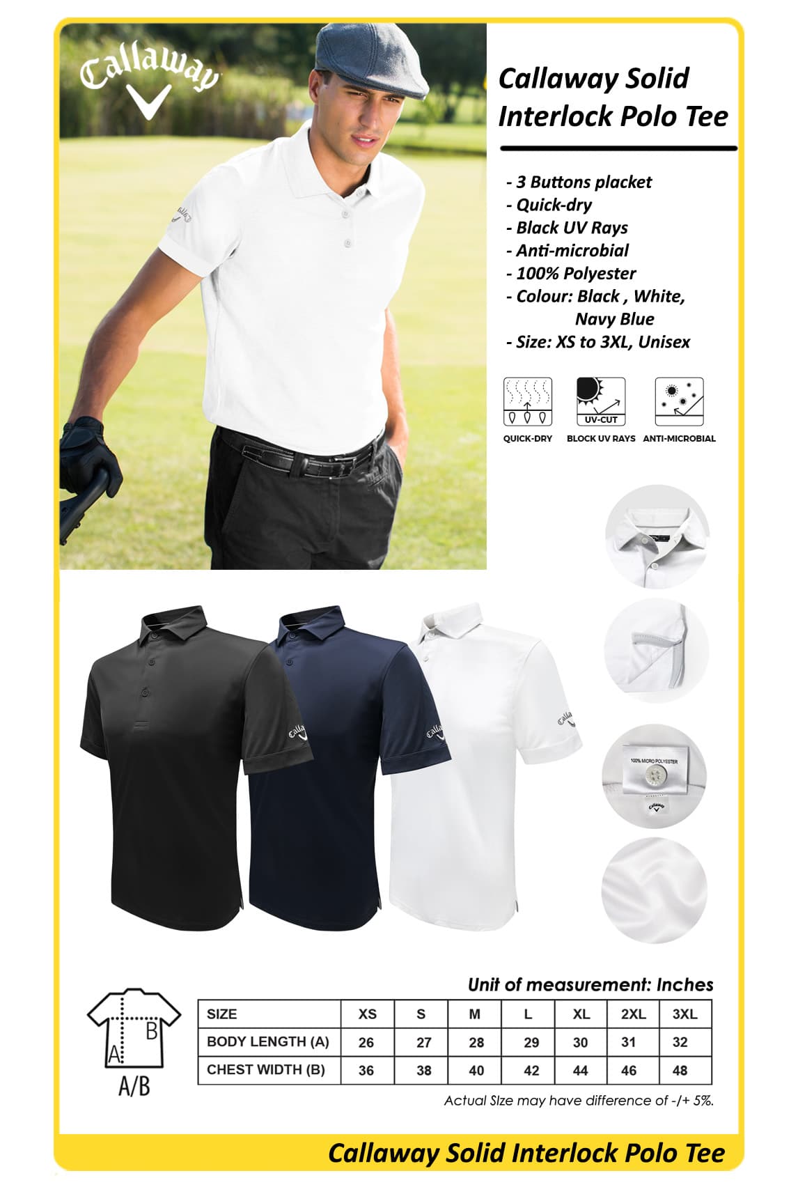 Authentic Callaway Golf Polo Tee | Callaway Cotton Polo Tee | Singapore