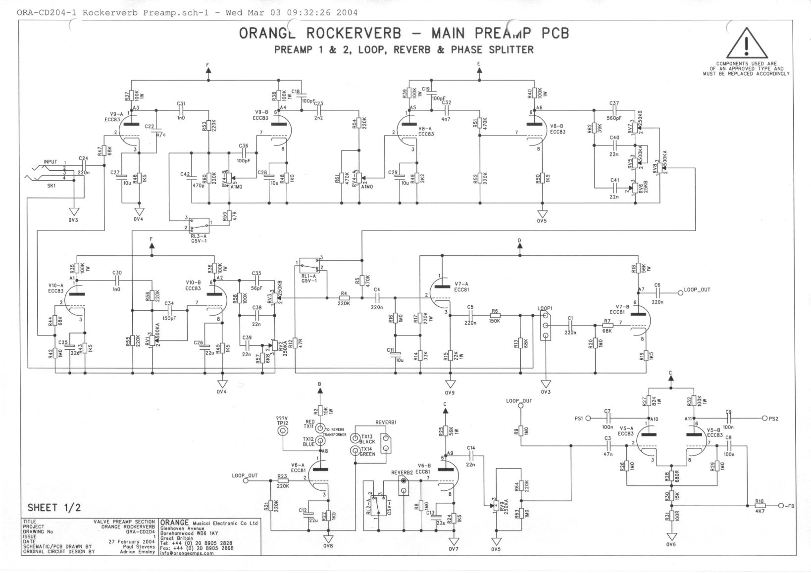 Circuit diagram for 4 JIM ROOT Orange Amps Forum