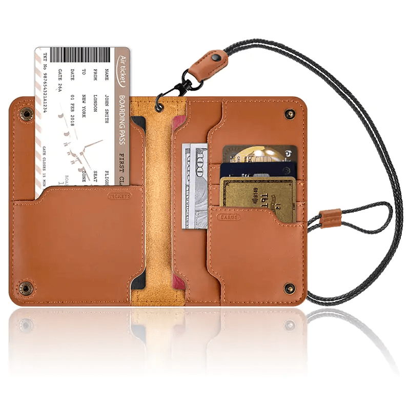 R1043 Oras Genuine Leather Travel Organizer Neck Passport Case ORAS