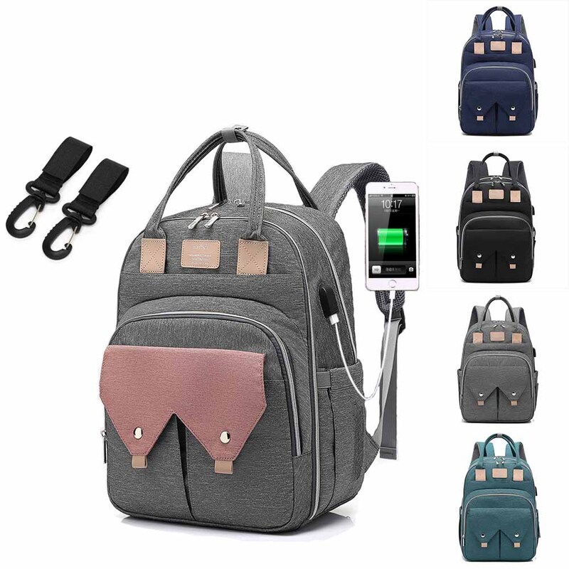 Diaper Bag Backpack with USB Phone Charger, Insulated Bottle Keeper