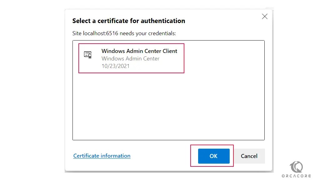 Set up Windows Admin Center on Windows 10 OrcaCore