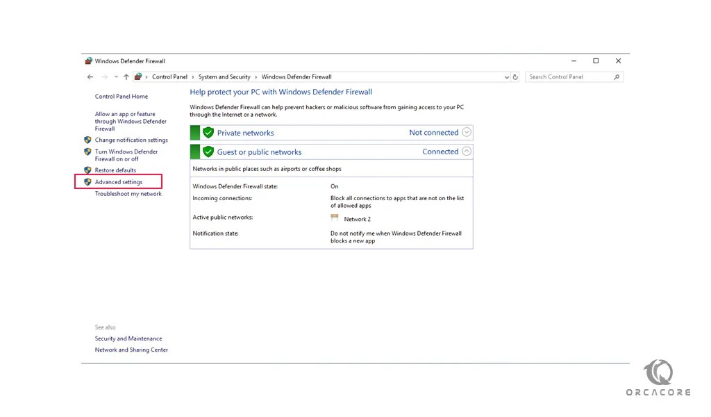 Open a Firewall Port on Windows Server 2019 OrcaCore
