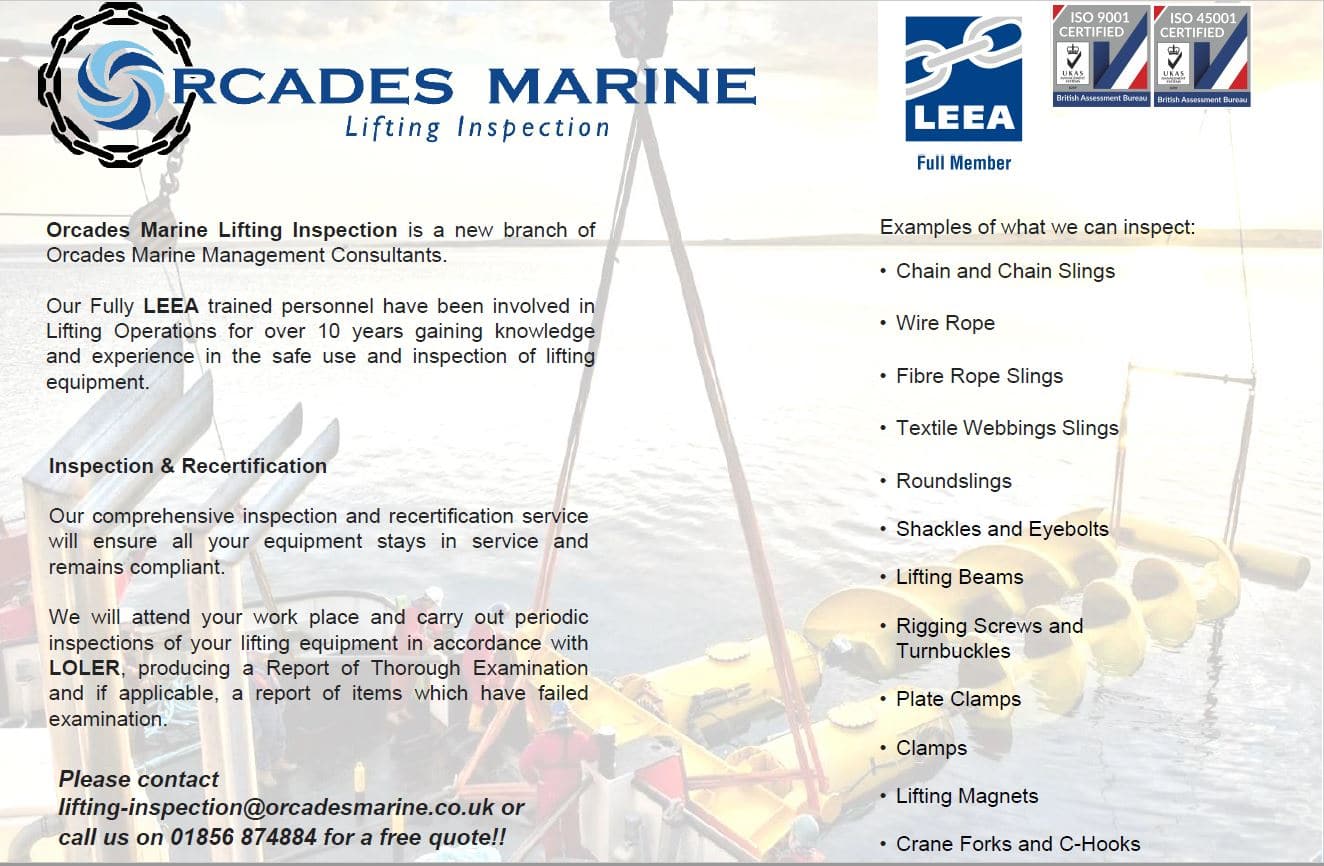 Lifting Equipment Inspection and Recertification Orcades Marine