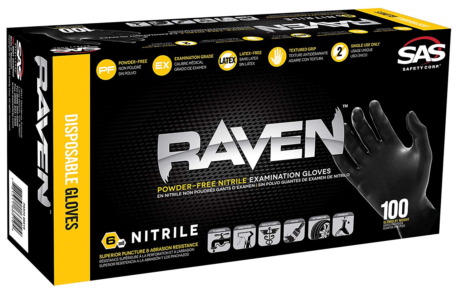 RAVEN BLACK POWDERFREE 7MIL NITRILE GLOVES XL (100PK) Framar Online