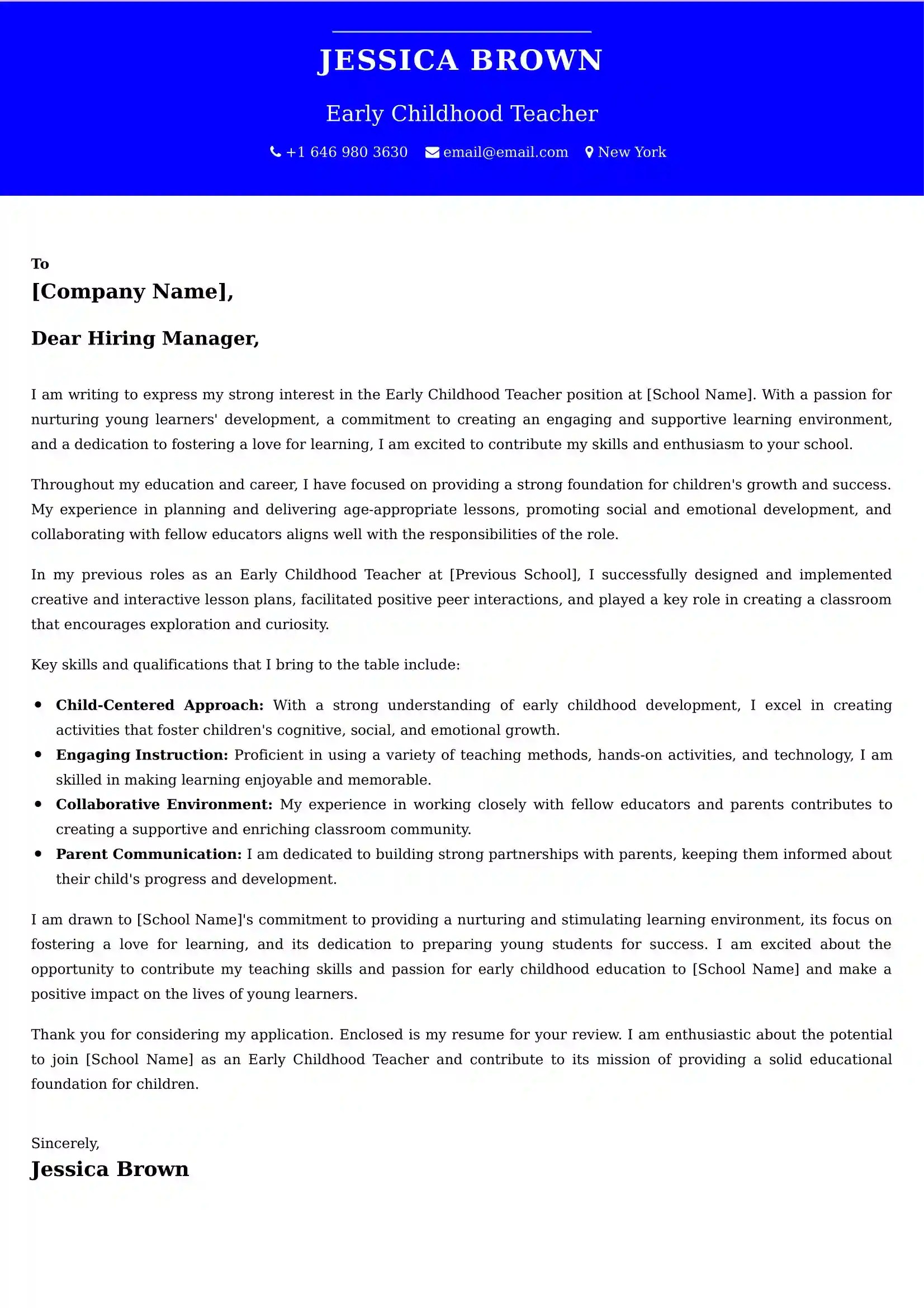 Early Childhood Teacher Cover Letter Examples US Format and Tips