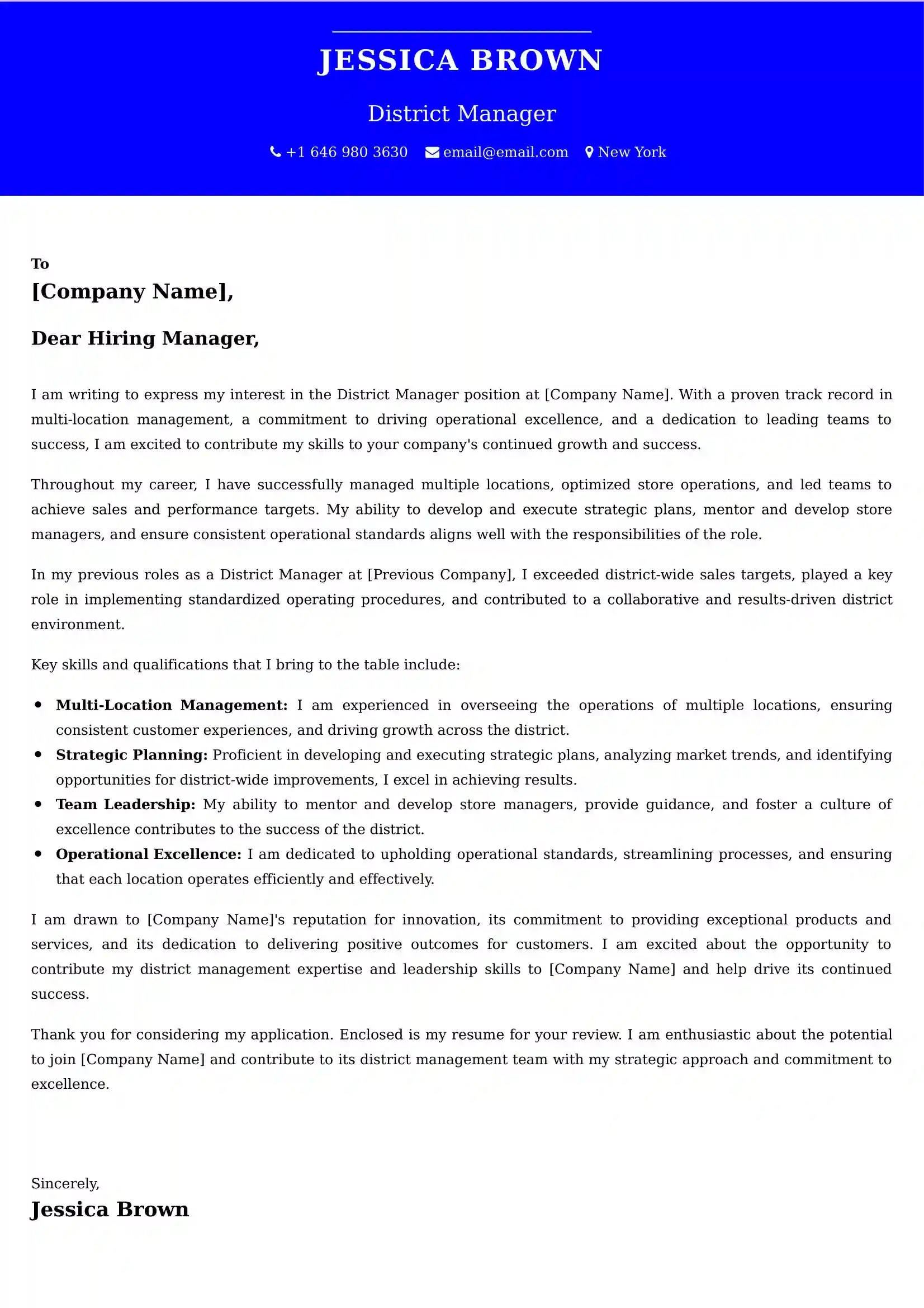 District Manager Cover Letter Examples US Format and Tips