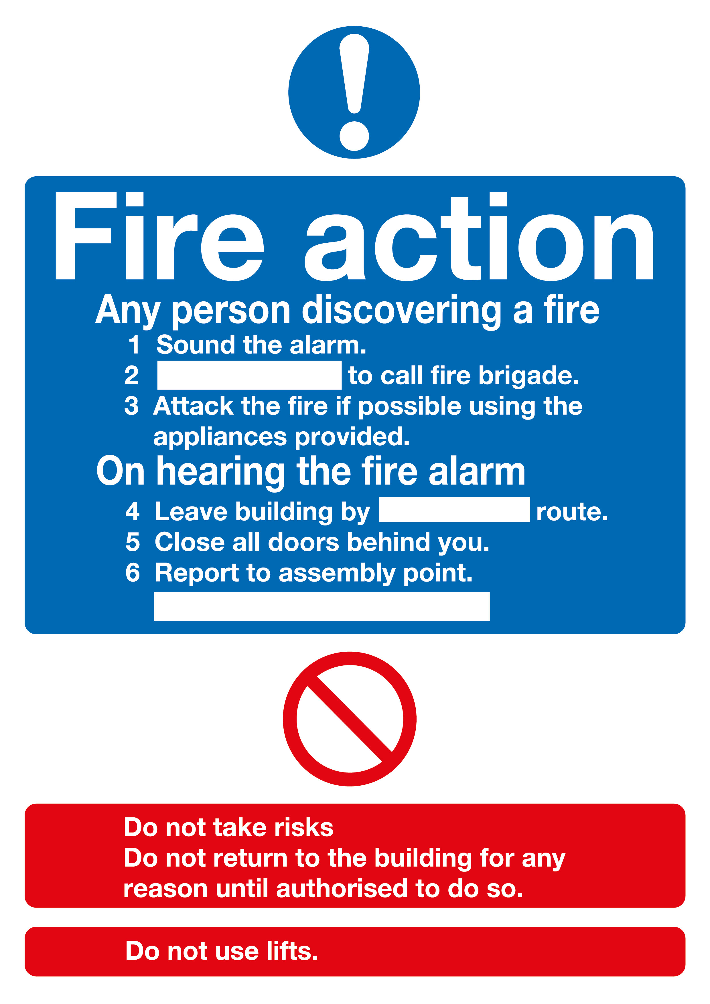 210 x 148 Fire action notice 1.2mm rigid polypropylene sign Interfix
