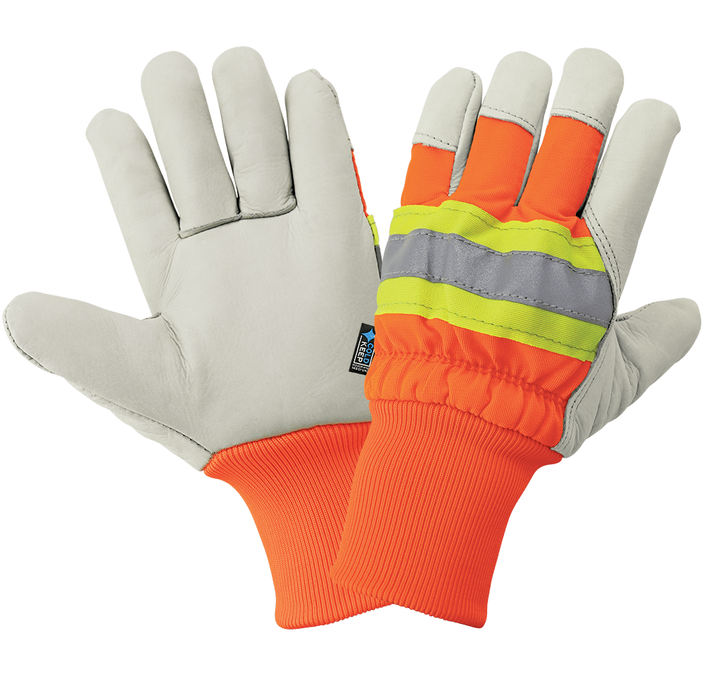 HighVisibility StandardGrade Cowhide Insulated Gloves with Knit Wrist 2950HVKW North