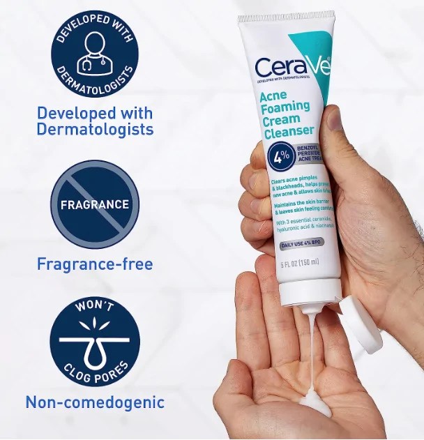 CeraVe Acne Foaming Cream Cleanser With 4 Benzoyl Peroxide 150ml