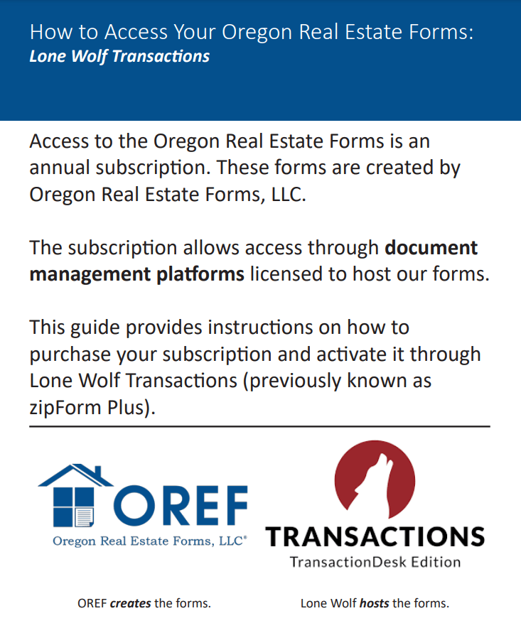 Lone Wolf/Zipforms Activation Oregon Real Estate Forms