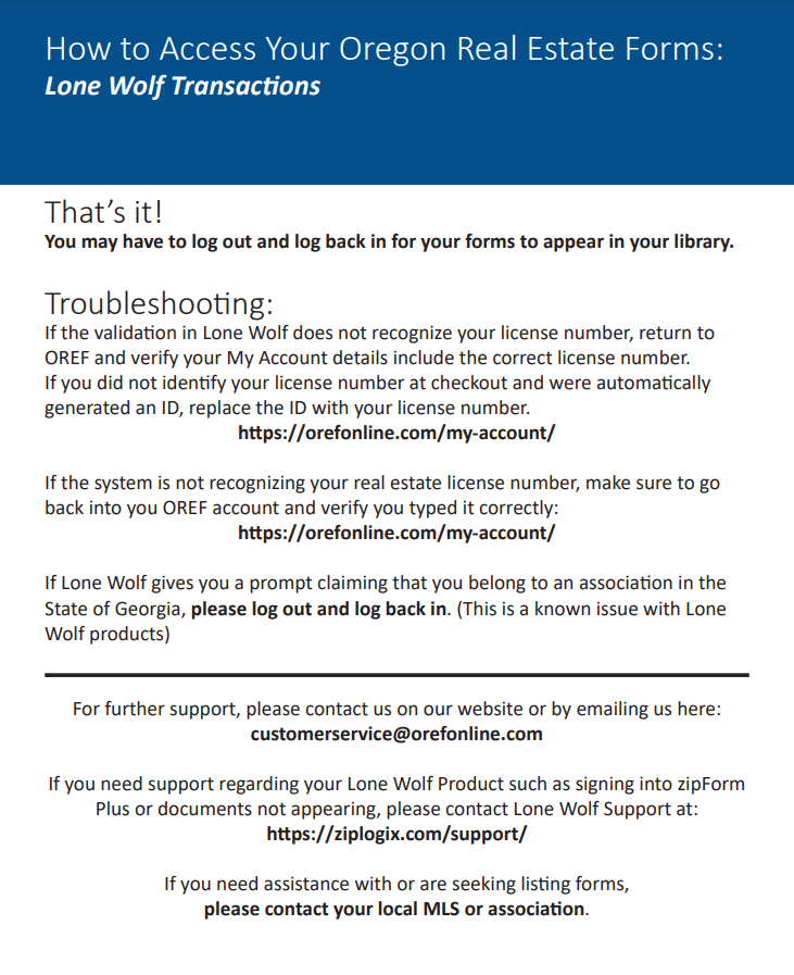 Lone Wolf/Zipforms Activation Oregon Real Estate Forms