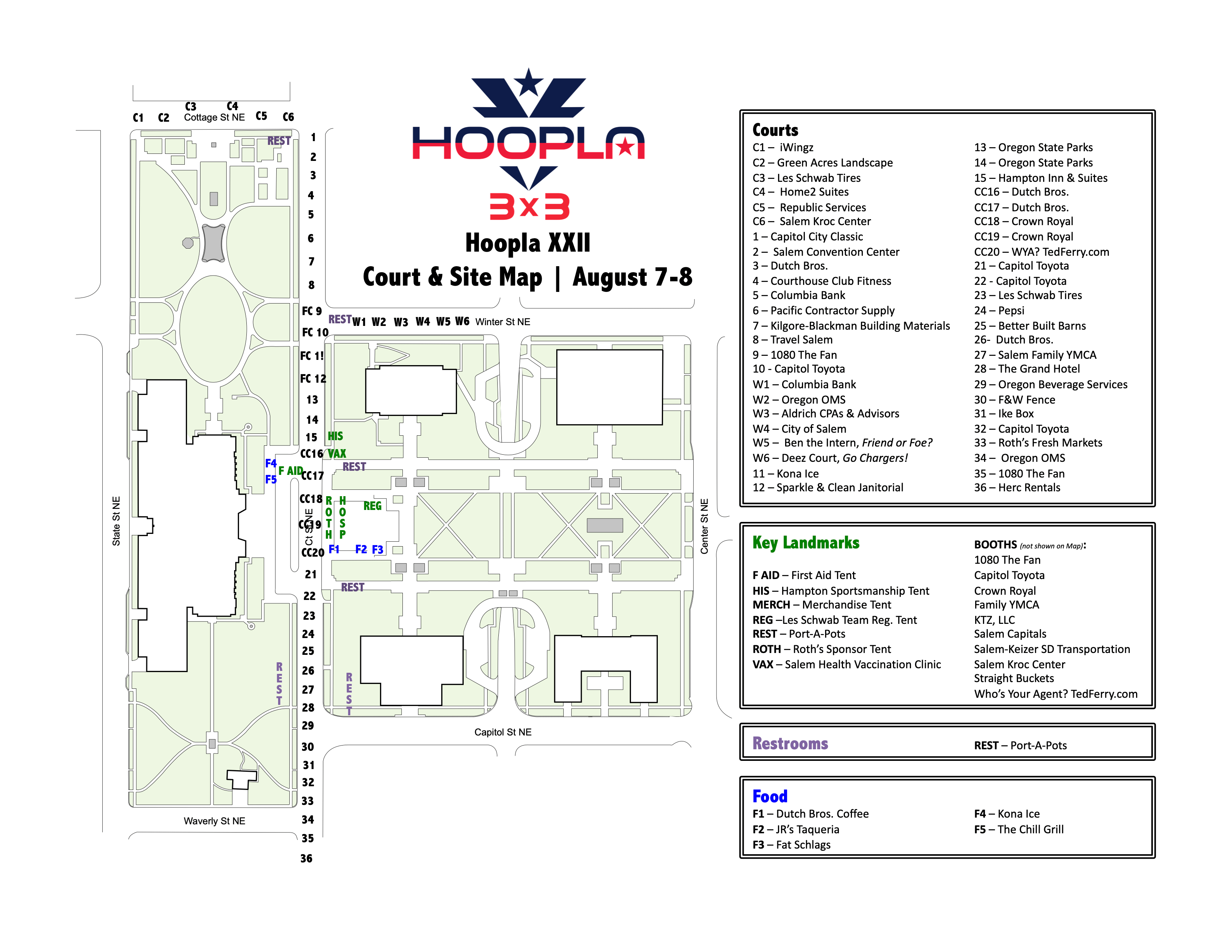 Site & Court Map Oregon Hoopla July 1217, 2022 in Salem Oregon