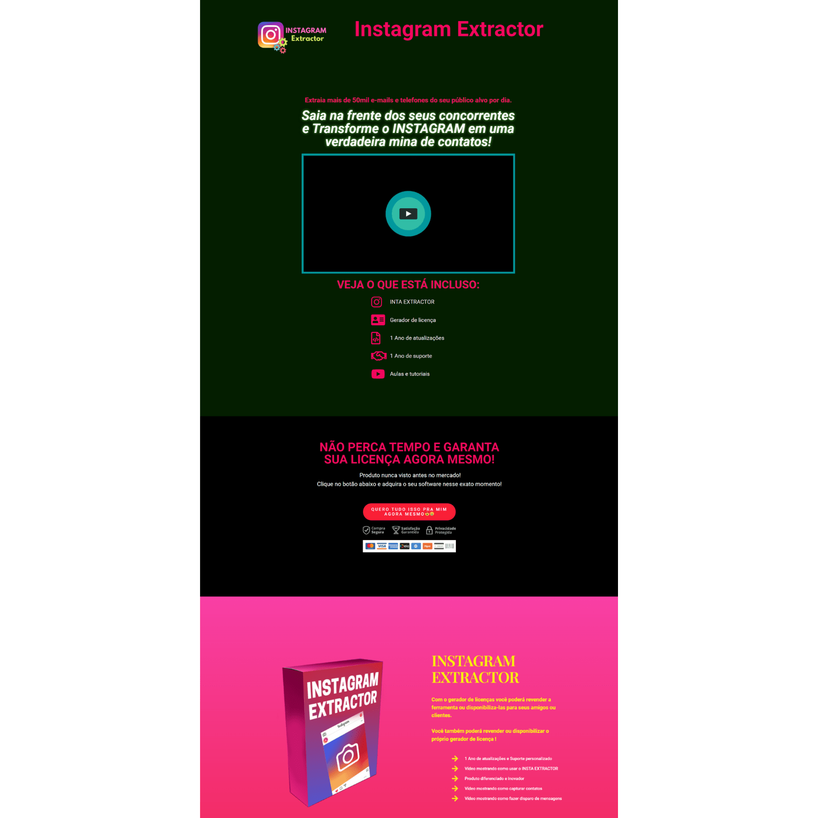 Página de vendas Instagram Extractor O Rei do PLR