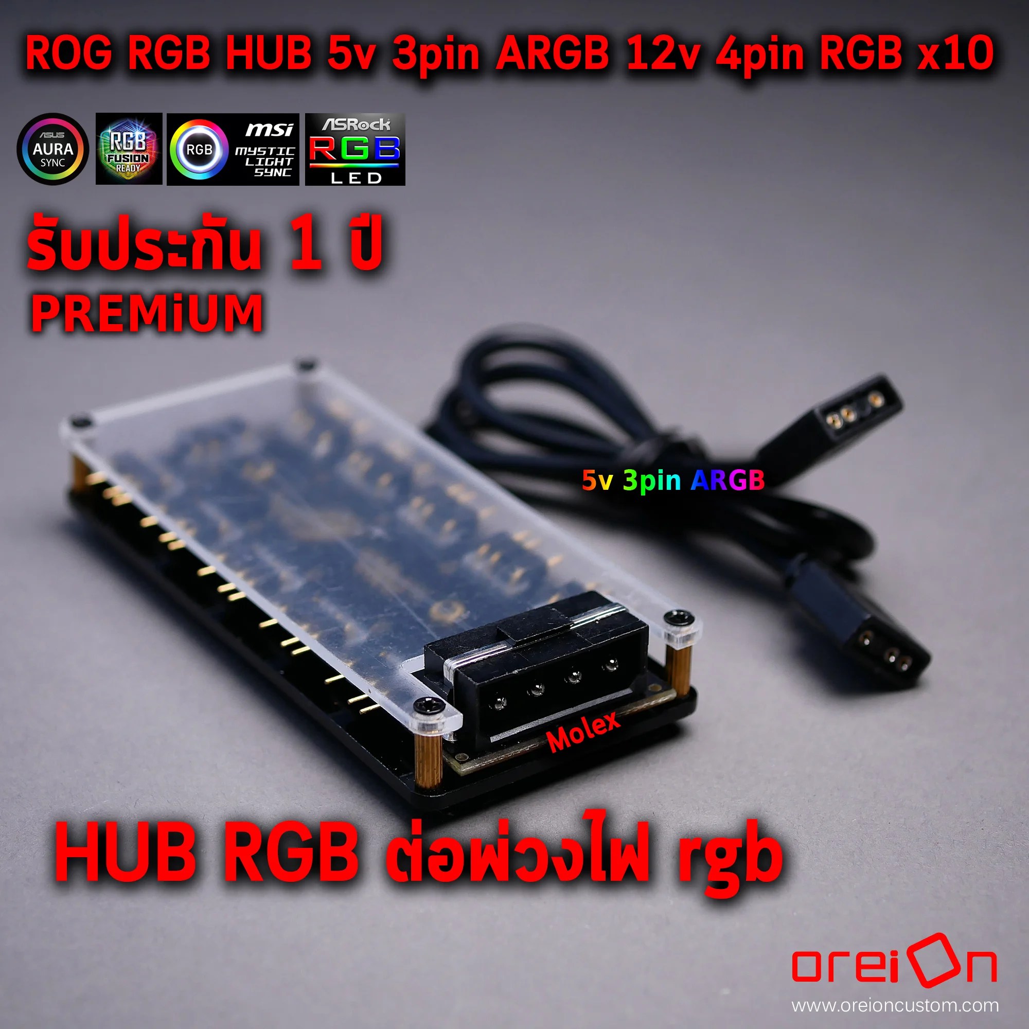 Splitter HUB RGB Hub ROG 3pin5v ARGB LED x10 With Cover MOLEX สายถักแต่งคอม OREiONCUSTOM MDPCx